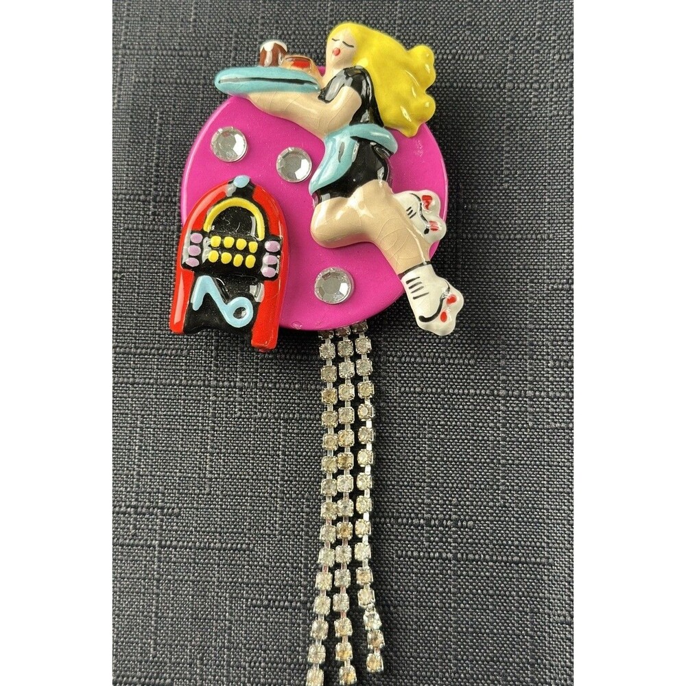Vintage Diner Waitress Jukebox Brooch Lunch at Ritz Style Retro Pop Art Artisan